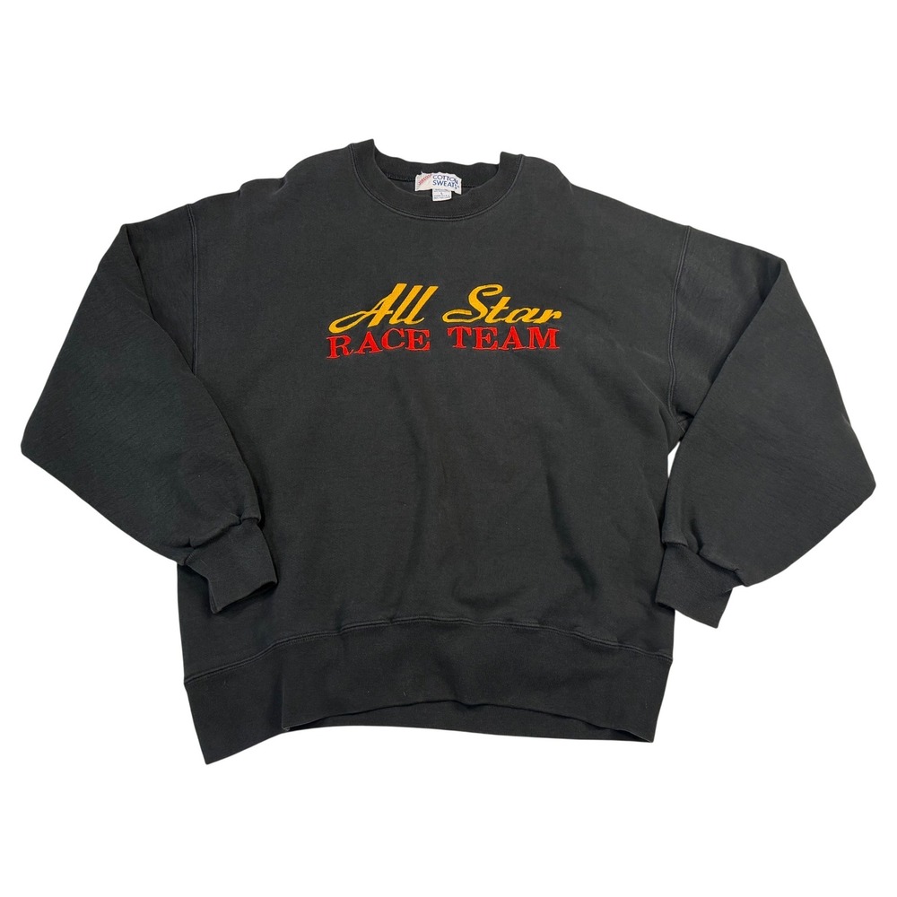 VTG Jerzees All Star Race Team Sweatshirt Black Racing Graphic Pullover Large